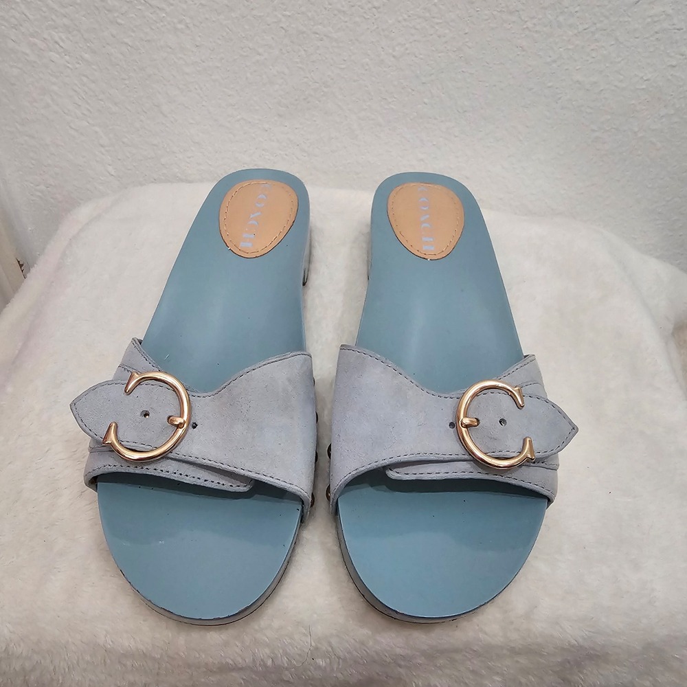 Coach Bleeker Suede Blue Sandals Women's Size 8 - Picture 2 of 7